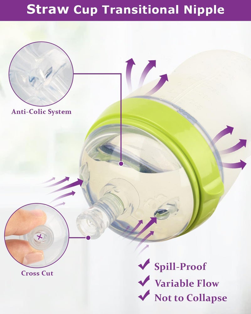 joyfeed Sippy Straw Cup Nipples for Comotomo Baby Bottles,Food Grade Silicone Straw Top，Variable Flow Soft Nipple，6m+,4-Count - Image 4